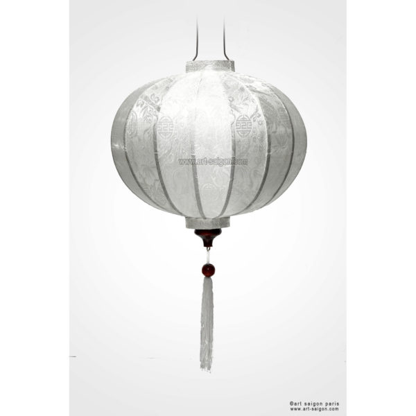 Lampion Traditionnel en Soie Blanc de la ville de Hoi An au Vietnam, Lanterne Asiatique en Tissu, Bambou et Bois |Décoration et Artisanat Asiatique - Article vendu par la Boutique Art-saigon.com