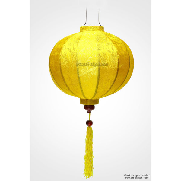 Lampion Traditionnel en Soie Jaune de la ville de Hoi An au Vietnam, Lanterne Asiatique en Tissu, Bambou et Bois |Décoration et Artisanat d'Asie - Article vendu par la Boutique Art-saigon.com
