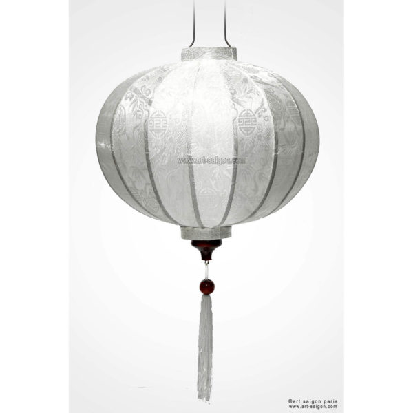 Lampion Traditionnel en Soie Blanc de la ville de Hoi An au Vietnam, Lanterne Asiatique en Tissu, Bambou et Bois |Décoration et Artisanat Asiatique - Article vendu par la Boutique Art-saigon.com
