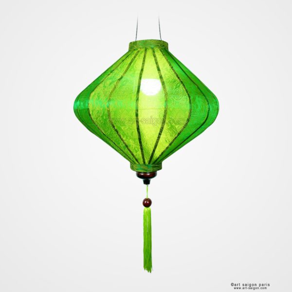 Lampion Asiatique en Soie Vert de la ville de Hoi An au Vietnam, Lanterne Traditionnel en Tissu, Bambou et Bois |Décoration et Artisanat Asiatique - Article vendu par la Boutique Art-saigon.com