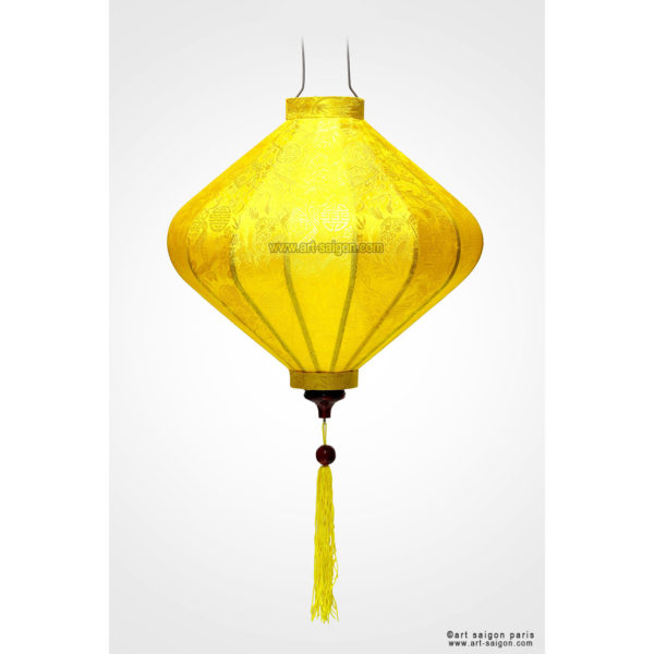 Lampion Traditionnel en Soie Jaune de la ville de Hoi An au Vietnam, Lanterne Asiatique en Tissu, Bambou et Bois |Décoration et Artisanat Asiatique - Article vendu par la Boutique Art-saigon.com