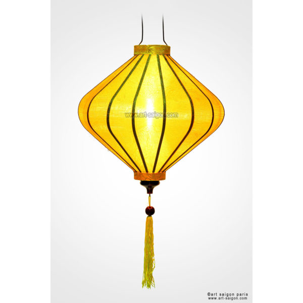 Lampion Traditionnel en Soie Jaune de la ville de Hoi An au Vietnam, Lanterne Asiatique en Tissu, Bambou et Bois |Décoration et Artisanat Asiatique - Article vendu par la Boutique Art-saigon.com