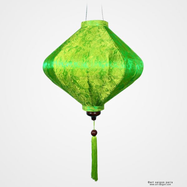 Lampion Asiatique en Soie Vert de la ville de Hoi An au Vietnam, Lanterne Traditionnel en Tissu, Bambou et Bois |Décoration et Artisanat Asiatique - Article vendu par la Boutique Art-saigon.com