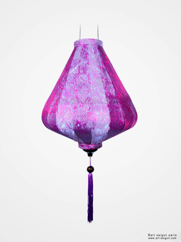 Lampion Traditionnel en Soie Mauve de la ville de Hoi An au Vietnam, Lanterne Asiatique en Tissu, Bambou et Bois |Décoration et Artisanat Asiatique - Article vendu par la Boutique Art-saigon.com