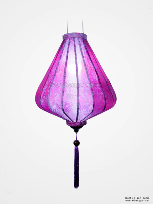 Lampion Traditionnel en Soie Mauve de la ville de Hoi An au Vietnam, Lanterne Asiatique en Tissu, Bambou et Bois |Décoration et Artisanat Asiatique - Article vendu par la Boutique Art-saigon.com