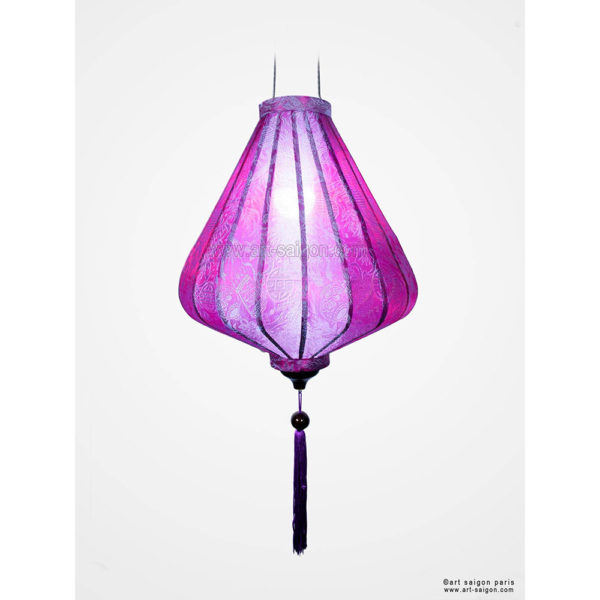 Lampion Traditionnel en Soie Mauve de la ville de Hoi An au Vietnam, Lanterne Asiatique en Tissu, Bambou et Bois |Décoration et Artisanat Asiatique - Article vendu par la Boutique Art-saigon.com