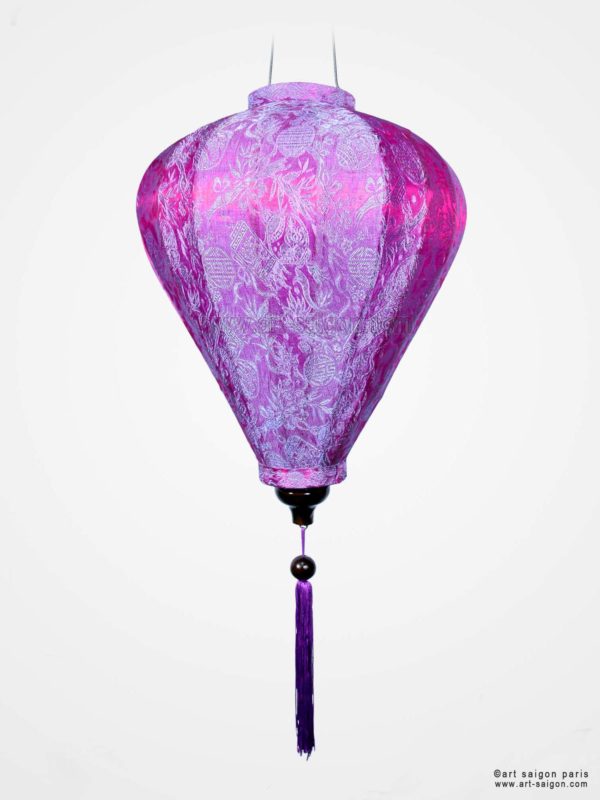 Lampion Traditionnel en Soie Mauve de la ville de Hoi An au Vietnam, Lanterne Asiatique en Tissu, Bambou et Bois |Décoration et Artisanat d'Asie - Article vendu par la Boutique Art-saigon.com