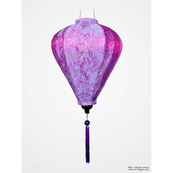 Lampion Traditionnel en Soie Mauve de la ville de Hoi An au Vietnam, Lanterne Asiatique en Tissu, Bambou et Bois |Décoration et Artisanat d'Asie - Article vendu par la Boutique Art-saigon.com
