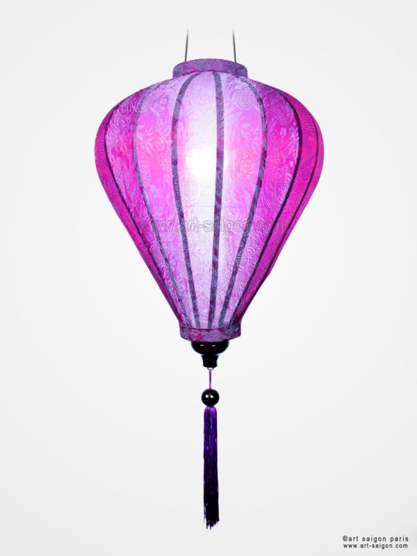 Lampion Traditionnel en Soie Mauve de la ville de Hoi An au Vietnam, Lanterne Asiatique en Tissu, Bambou et Bois |Décoration et Artisanat d'Asie - Article vendu par la Boutique Art-saigon.com