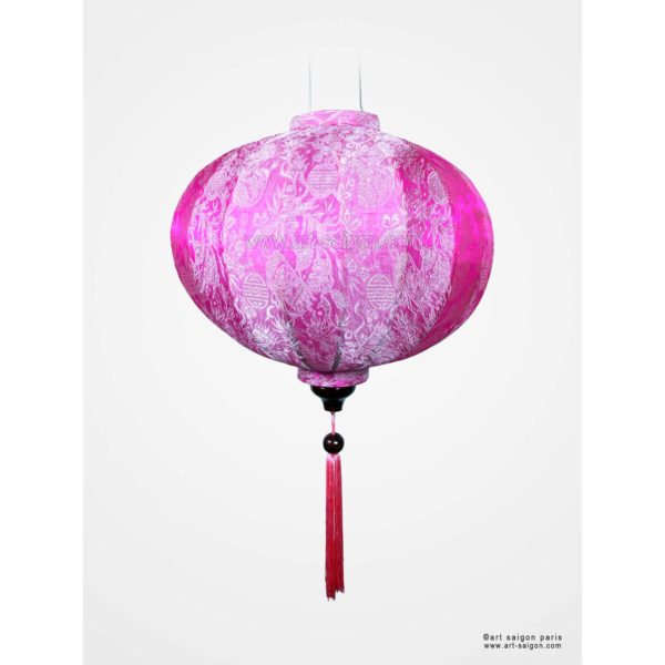 Lampion Traditionnel en Soie Rose de la ville de Hoi An au Vietnam, Lanterne Asiatique en Tissu, Bambou et Bois. Article vendu par la Boutique Art-saigon.com