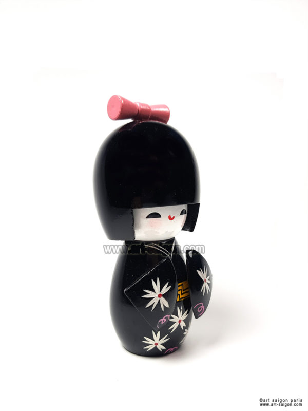 Kokeshi Noir en Bois (H11,5cm) (réf. 7D-8338-9) – Image 2