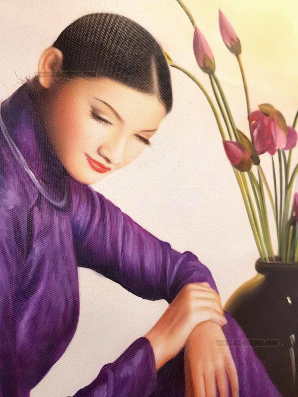 Femme vietnamienne "Co Gai" (réf. S01-163222) - Peinture à l'huile (80 x 60cm) – Image 2