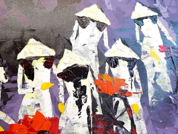 Femmes Vietnamiennes Abstraits "Co Gai" (réf. S01-163455) - Peinture à l'huile avec cadre noir (88,5 x 68,5cm) – Image 4