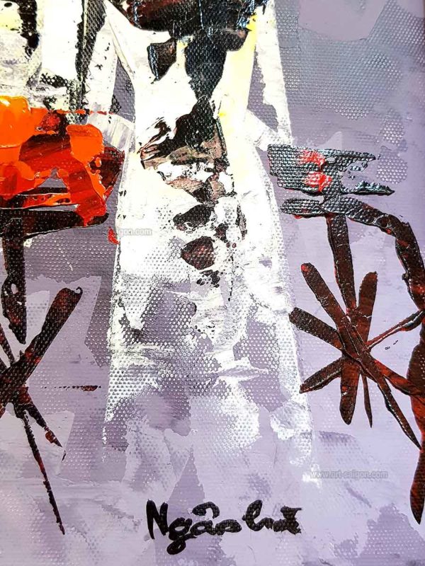 Femmes Vietnamiennes Abstraits "Co Gai" (réf. S01-163455) - Peinture à l'huile avec cadre noir (88,5 x 68,5cm) – Image 5
