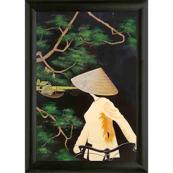 Femme Vietnamienne, Tableau en bois laqué, fabrication artisanale et peinte à la main au Vietnam. Article vendu par la Boutique Art-saigon.com