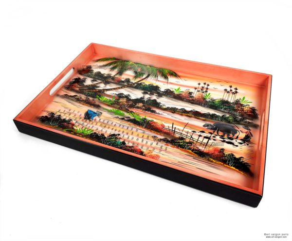 Plateau Laqué orange clair "Campagne du Vietnam" - L42cm (Réf. S23-161132-42) – Image 4