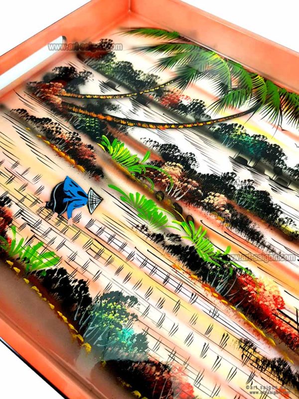 Plateau Laqué orange clair "Campagne du Vietnam" - L42cm (Réf. S23-161132-42) – Image 5
