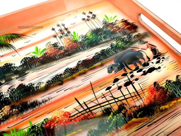 Plateau Laqué orange clair "Campagne du Vietnam" - L42cm (Réf. S23-161132-42) – Image 2