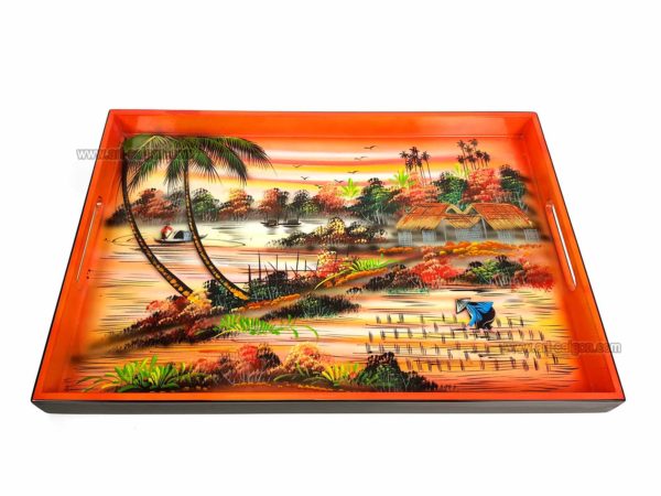 Plateau Laqué orange "Campagne du Vietnam" - L40cm (Réf. S23-162622-40) – Image 3