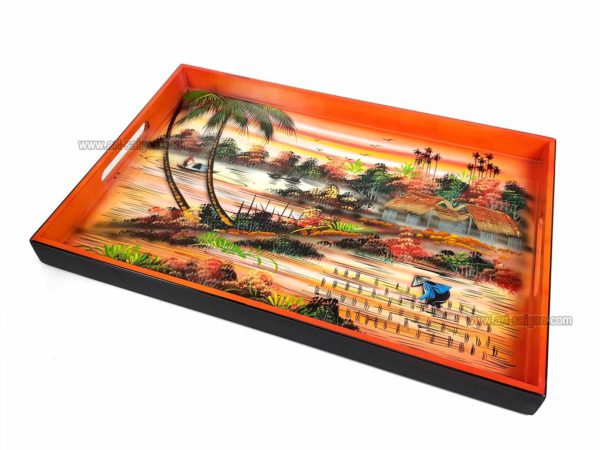 Plateau Laqué orange "Campagne du Vietnam" - L40cm (Réf. S23-162622-40) – Image 2