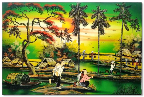 La campagne du Vietnam (Réf. S20-182101) - Tableau bois laqué peint sur fond vert – Image 5