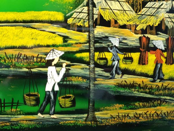 La campagne du Vietnam (Réf. S20-182101) - Tableau bois laqué peint sur fond vert – Image 3