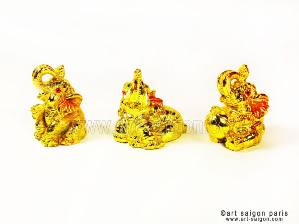 Lot de 6 Éléphants doré symbole Feng Shui de succès, prospérité, amour et chance (Hauteur 4,5cm) (réf. 7D-4339) – Image 4