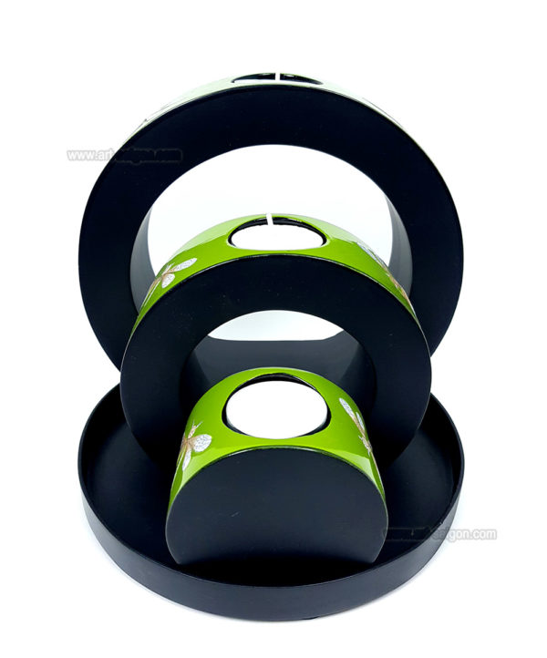 Ensemble de 3 Bougeoirs Rond Laqué Vert Libellule (réf. S22-160211) – Image 3