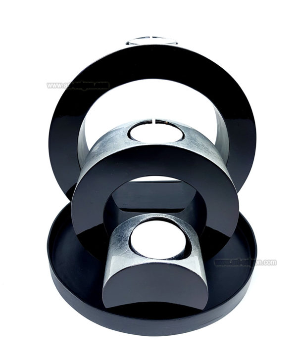 Ensemble de 3 Bougeoirs Rond Laqué Argenté (réf. S22-161454) – Image 2