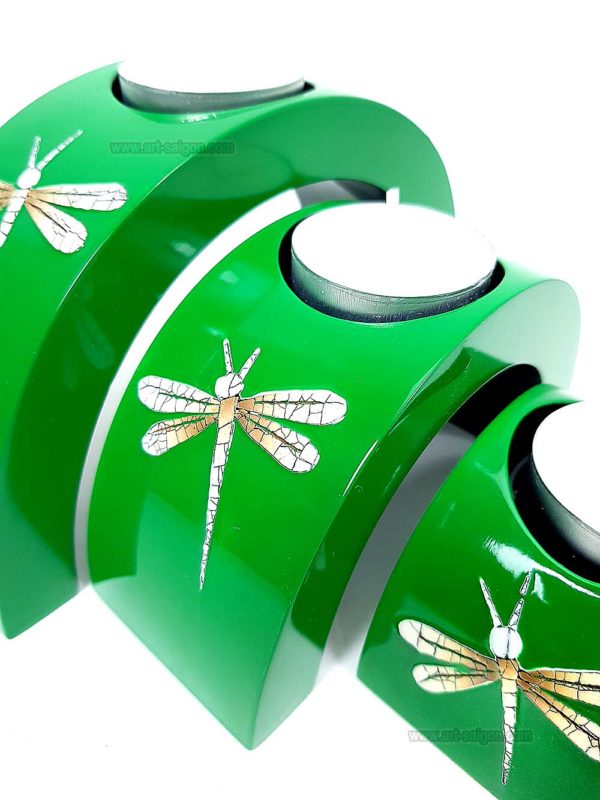 Ensemble de 3 Bougeoirs Laqué Libellule Vert en demi-cercle (réf. S22-180825) – Image 3
