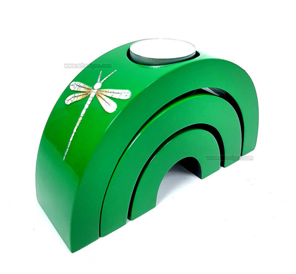 Ensemble de 3 Bougeoirs Laqué Libellule Vert en demi-cercle (réf. S22-180825) – Image 4