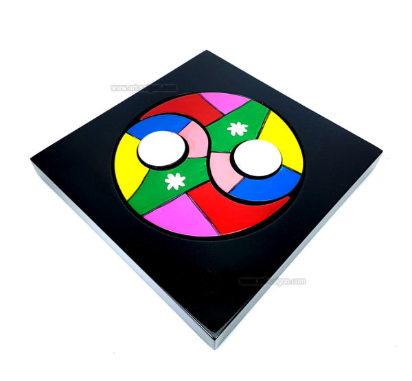 Bougeoir Carré Laqué Yin et Yang - Motif Art Moderne (réf. S22-184742) – Image 2