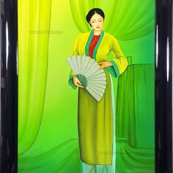 Femme vietnamienne Tableau en bois Laqué Peint artisanat du Vietnam art-saigon