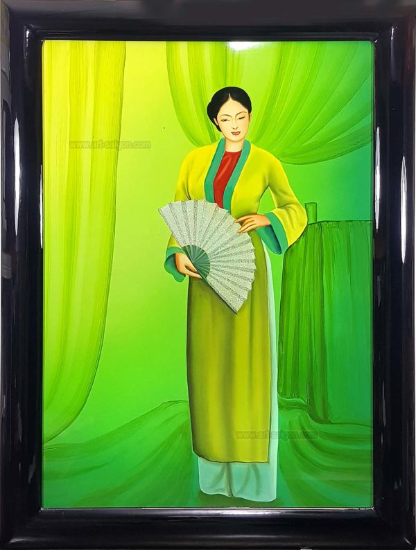Femme vietnamienne Tableau en bois Laqué Peint artisanat du Vietnam art-saigon