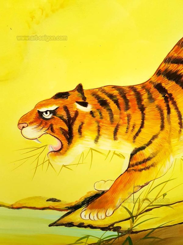 tigre tableau en bois laque artisanat traditionnel du Vietnam par art saigon