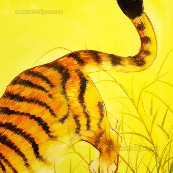 tigre tableau en bois laque artisanat traditionnel du Vietnam par art saigon
