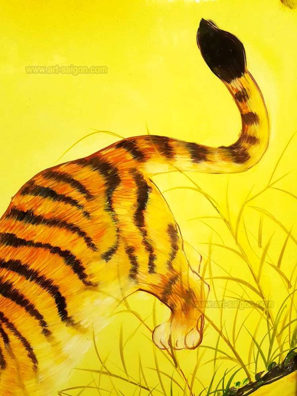 tigre tableau en bois laque artisanat traditionnel du Vietnam par art saigon