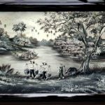 tableau en bois laque artisanat traditionnel campagne du Vietnam par art saigon