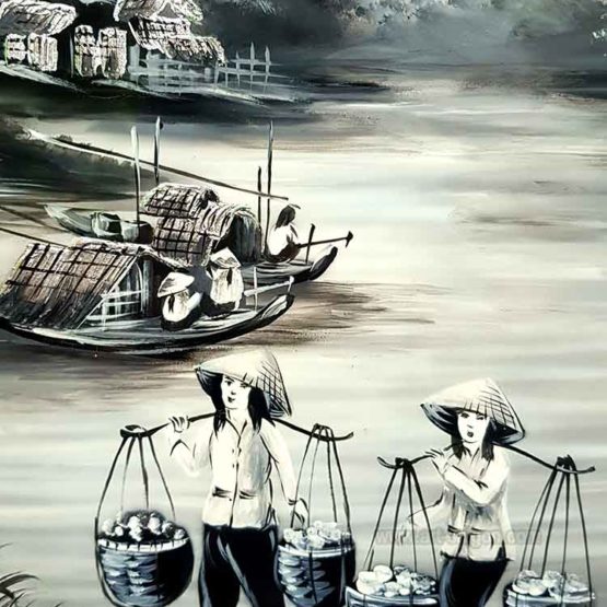 tableau en bois laque artisanat traditionnel campagne du Vietnam par art saigon