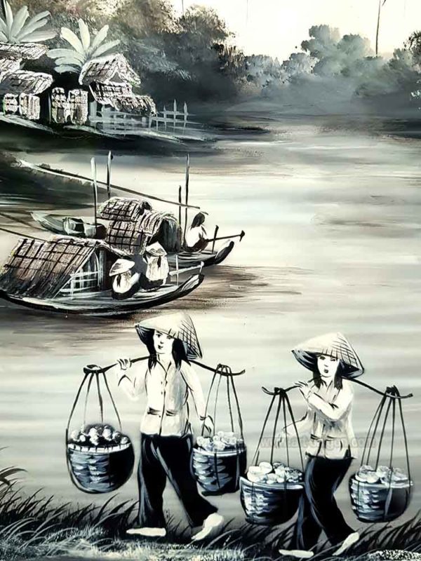 tableau en bois laque artisanat traditionnel campagne du Vietnam par art saigon