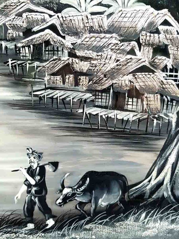 tableau en bois laque artisanat traditionnel campagne du Vietnam par art saigon