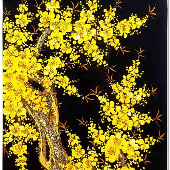 fleur de prunier tableau en bois laque artisanat traditionnel du Vietnam par art saigon