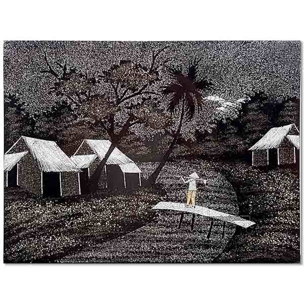 campagne en coquille d'oeuf tableau en bois laque artisanat traditionnel du Vietnam par art saigon