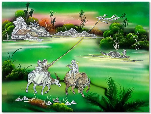 Campagne du Vietnam en nacre tableau en bois laqué artisanat traditionnel du Vietnam par Art Saigon