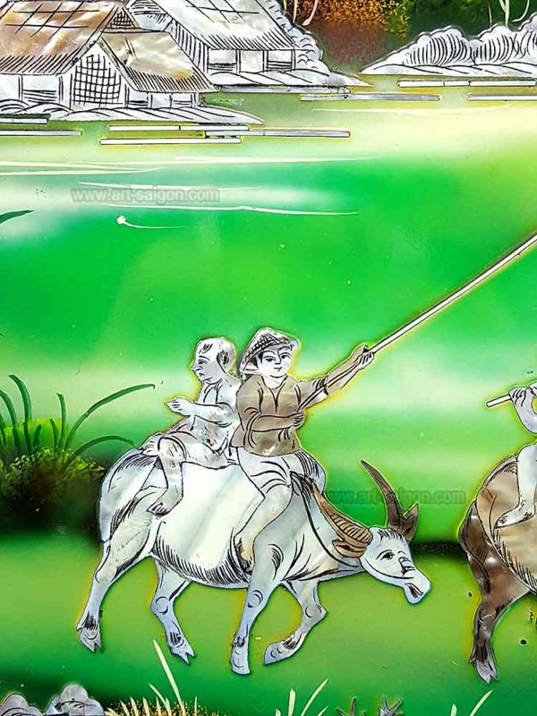 Campagne du Vietnam en nacre tableau en bois laqué artisanat traditionnel du Vietnam par Art Saigon