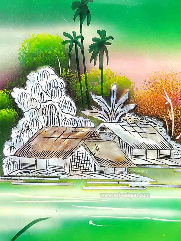 Campagne du Vietnam en nacre tableau en bois laqué artisanat traditionnel du Vietnam par Art Saigon