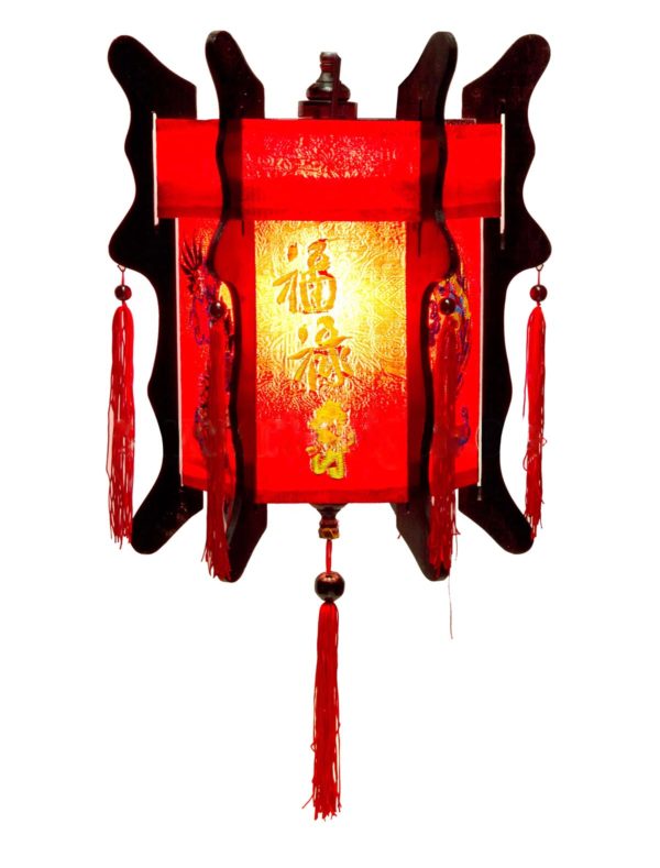 Applique Asiatique rouge brodé en soie et bois de Hoi An au Vietnam par Art-Saigon