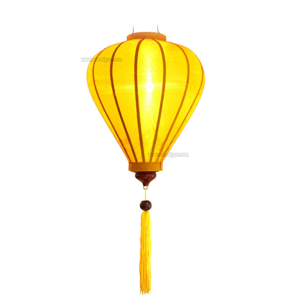 Lampion en Soie Jaune de la ville de Hoi An au Vietnam, Lanterne Asiatique en Tissu, Bambou et Bois. Article vendu par la Boutique Art-saigon.com