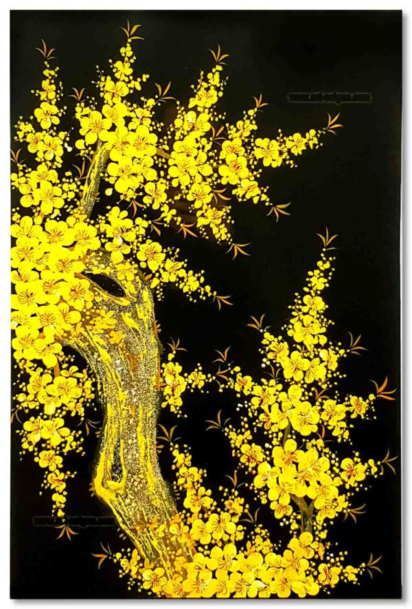 Fleur de prunier tableau en bois laqué peint artisanat traditionnel du Vietnam par Art Saigon