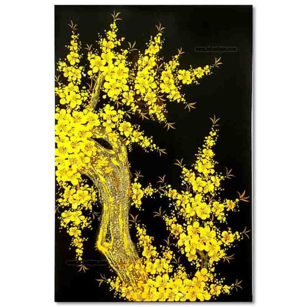 Fleur de prunier tableau en bois laqué peint artisanat traditionnel du Vietnam par Art Saigon